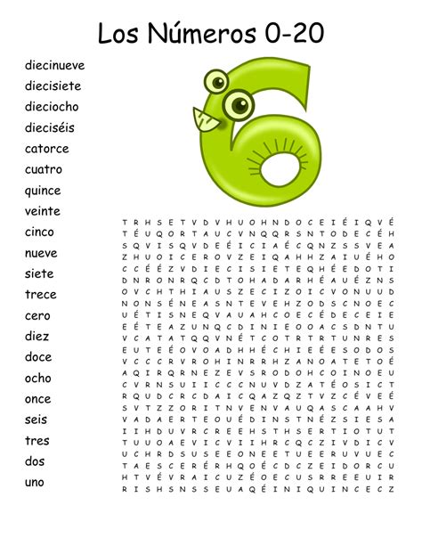 Los Números Word Search .